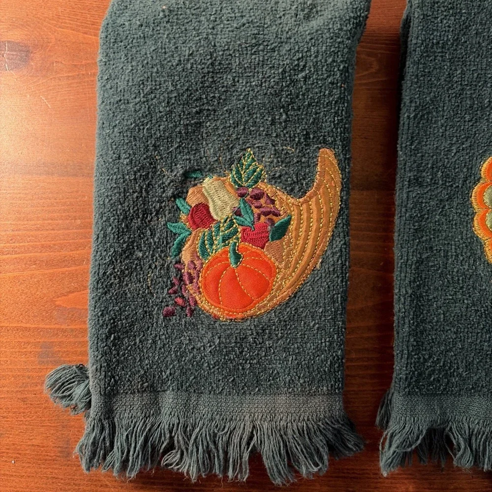 4 Jay‎ Franco Green 100% Cotton Towels Fall Thanksgiving Theme